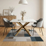 Geometric Patchwork Area Rug in Beige Blue Teal