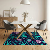 Teal Octopus Seashell Starry Navy Area Rug
