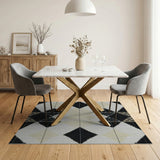 Bold Black White Diamond Geometric Rug