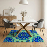 Blue and Teal Blue Teal Mandala Floral Area Rug