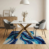 Sweeping Blue Waves Abstract Area Rug