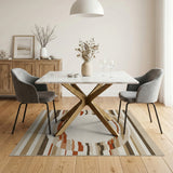 Modern Beige Striped Area Rug with Central Circle