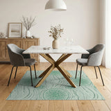 Seafoam Green Floral Wave Area Rug
