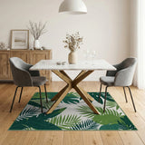 Coastal Beach Green Lush Green Monstera Palm Leaf Area Rug