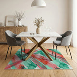 Teal Red Watercolor Abstract Area Rug