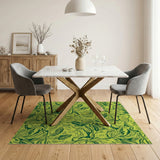 Vibrant Green Leaf Swirl Floral Rug