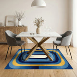 Blue and Teal Blue and Gold Geometric Area Rug