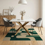 Bold Green Curved Geometric Area Rug
