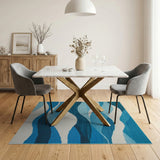 Layered Blue Waves Geometric Area Rug