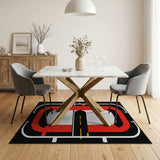 Red Racetrack Geometric Area Rug