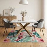 Pink Flamingo Hibiscus Tropical Area Rug