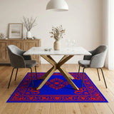 Royal Blue Persian Area Rug with Red Motifs