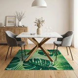 Coastal Beach Green Vibrant Monstera Leaf Green Area Rug