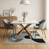 Abstract Geometric Area Rug in Black White Grey Red