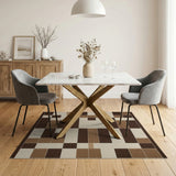 Modern Brown Tan Geometric Block Area Rug
