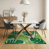 Green Coastal Beach Lush Monstera Leaf Green Area Rug