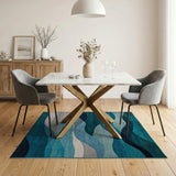 Teal Blue Abstract Wave Area Rug