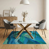 Blue and Teal Blue Teal Wave Abstract Area Rug