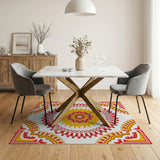 Vibrant Red Gold Starburst Persian Area Rug
