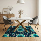 Vibrant Teal Splash Abstract Area Rug