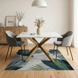 Teal Palm Frond Abstract Area Rug