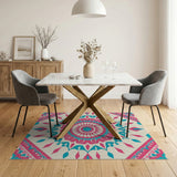 Boho Chic Multi-color and Patterns Vibrant Pink Teal Mandala Boho Area Rug