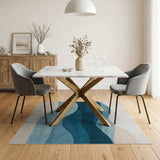 Abstract Area Blue and Teal Layered Blue Waves Abstract Area Rug