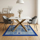 Blue and Teal Blue Alphabet Kids Learning Rug