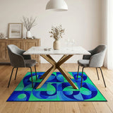 Blue and Teal Abstract Blue Teal Geometric Area Rug