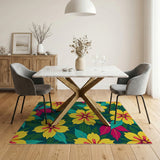 Vibrant Yellow Hibiscus Floral Area Rug