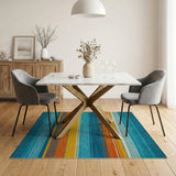 Vibrant Teal Orange Striped Fringe Area Rug
