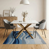 Geometric Ocean Waves Blue Area Rug