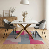 Abstract Pink Grey Curved Geometric Rug