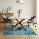Navy Sea Turtle Teal Blue Coastal Rug