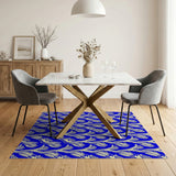Abstract Navy Blue Leaf Motif Area Rug