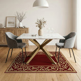 Elegant Red Rug with Gold Floral Border