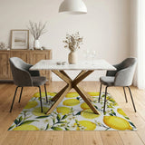 Vibrant Lemon Citrus Floral Washable Area Rug - Low Pile & Non-Slip