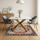 Medallion Blue and Teal Navy Blue Traditional Persian Medallion Rug