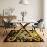 ODIKA Sunflower and Butterfly Vintage Art Washable Rug - Non-Slip Low Pile Floral Area Rug