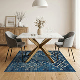 Navy Blue Geometric Tribal Area Rug