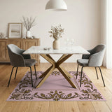 Pink Pink Gold Ornate Floral Border Rug