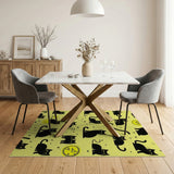 Playful Black Cats Doodles Yellow Area Rug