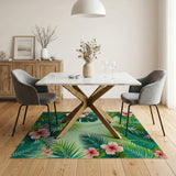 Lush Green Hibiscus and Palm Leaf Area Rug
