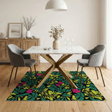 Vibrant Monstera Leaves Pink Flowers Area Rug