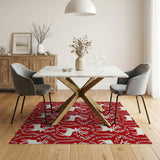 Festive White Deer Silhouettes on Red Vine Rug