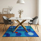 Abstract Geometric Blue Area Rug with Colorful Circles