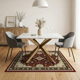 ODIKA Washable Traditional Vintage Oriental Rug - Burgundy & Cream Low Pile Non-Slip Area Rug