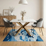 Whimsical Blue Whale Ocean Waves Area Rug