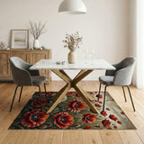 Red Poppy Field Distressed Vintage Rug