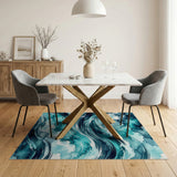 Abstract Area Blue and Teal Teal Ocean Waves Abstract Area Rug